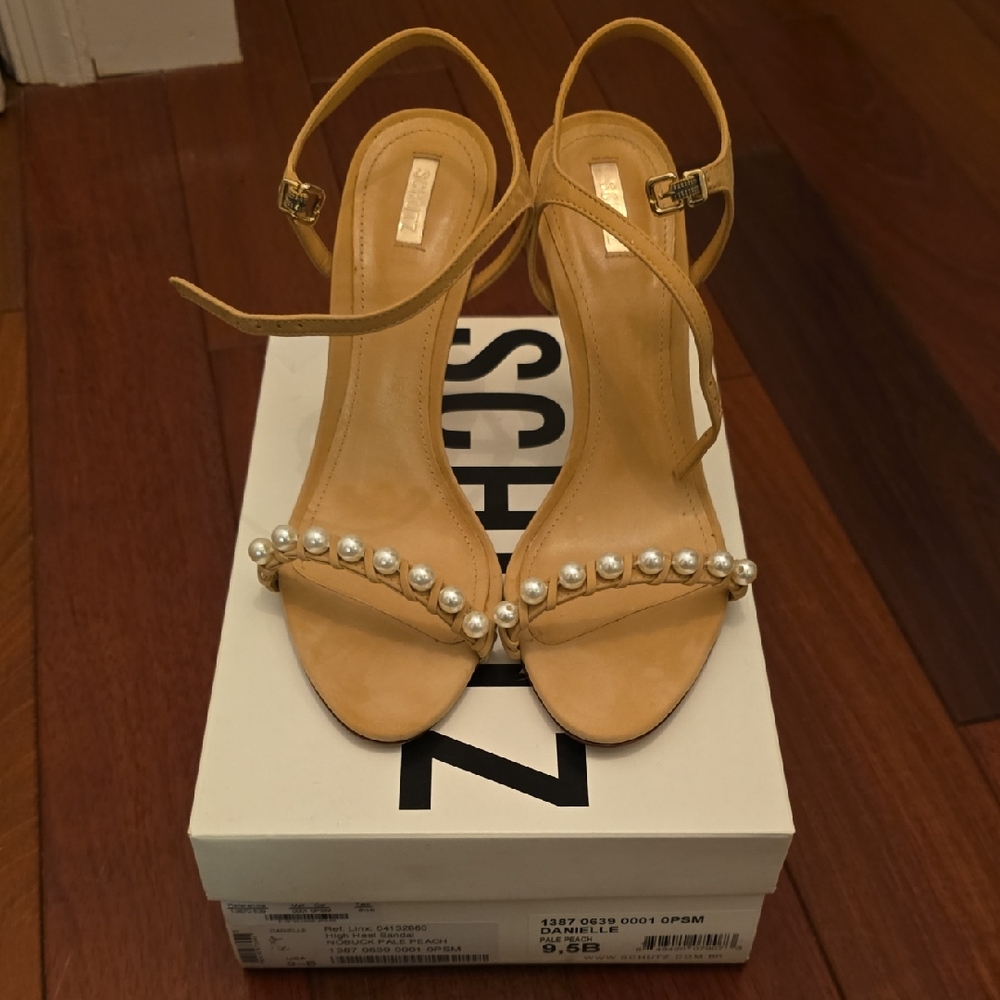 SCHUTZ Tan Heels with Pearl Detailing